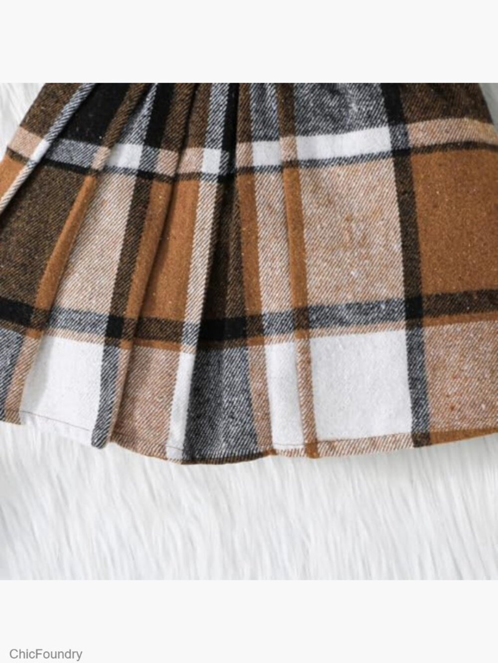 Toddler Girls Christmas Puff Sleeve Knit Top Vest Plaid Skirt Set 2-11T - Picture 7 of 7